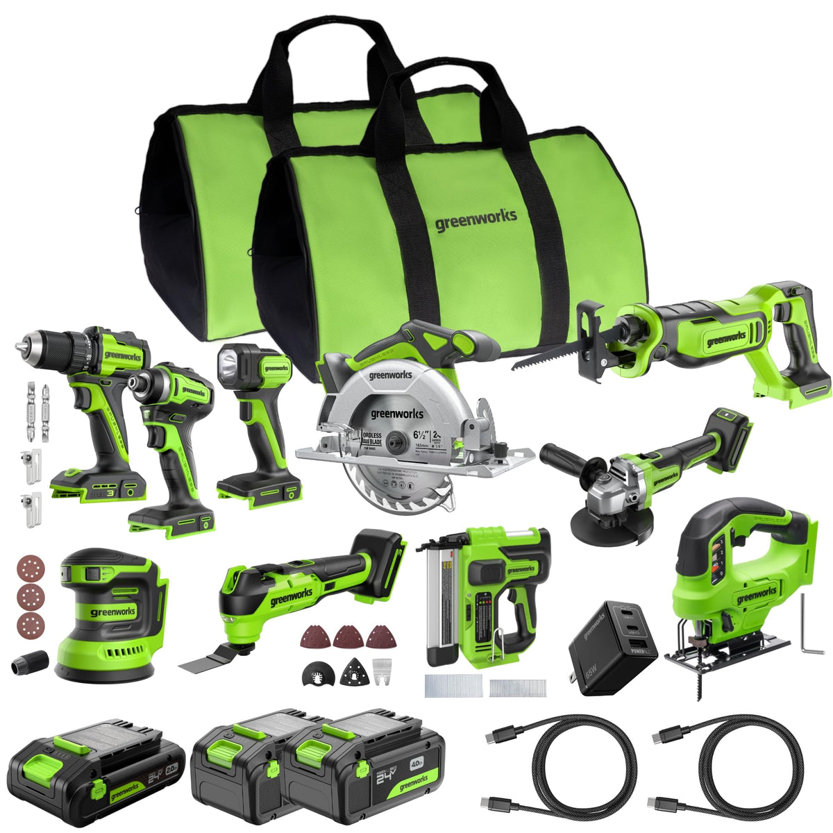 24V Brushless 10PC Tool with Batteries and USB-C Charger Y70390