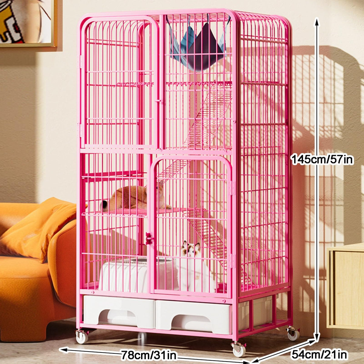 4-Tier Metal Cat Cage with Litter Box and Hammock U714
