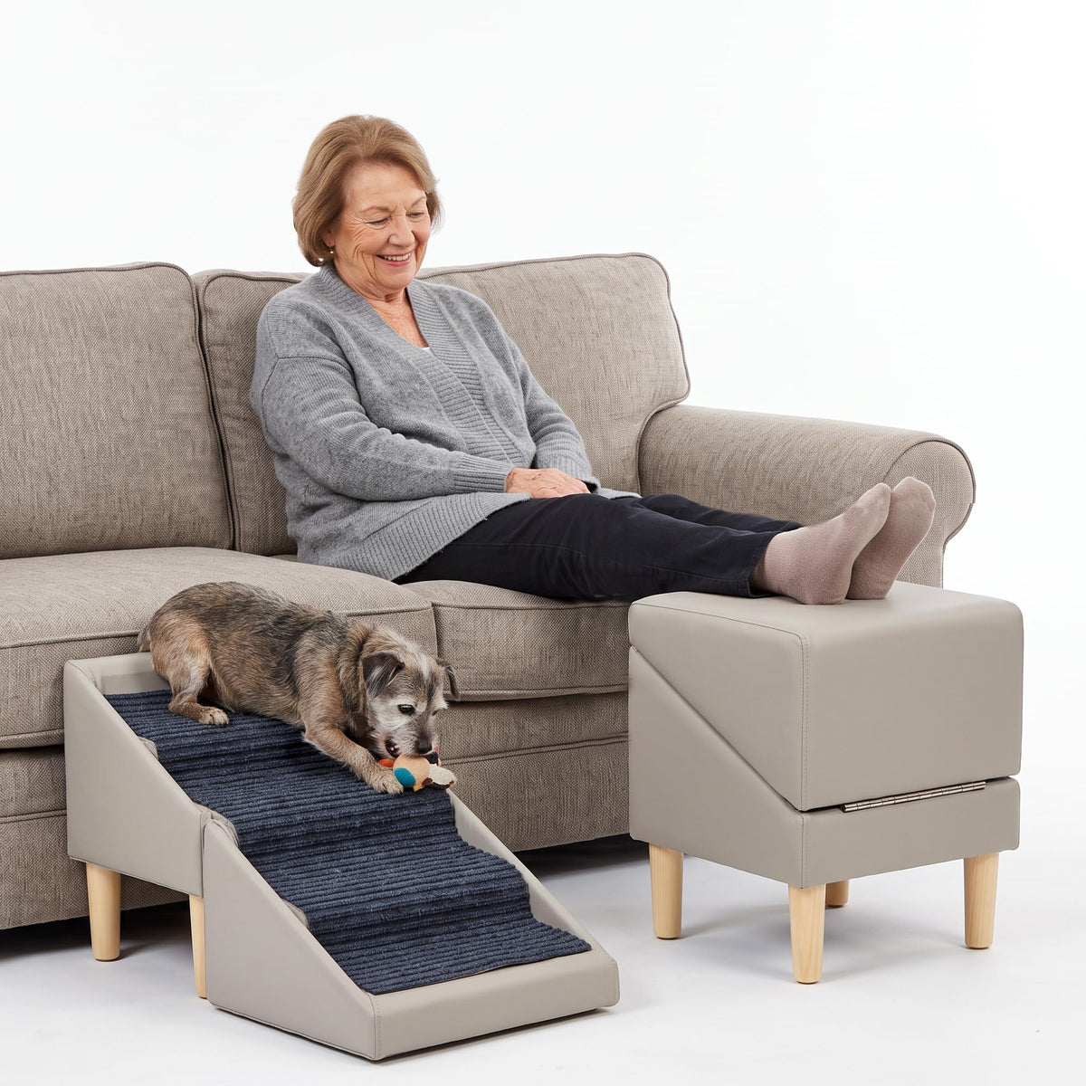 Foldable Dog Cat Stair Ramp Solid Wood Ottoman 18in H L631