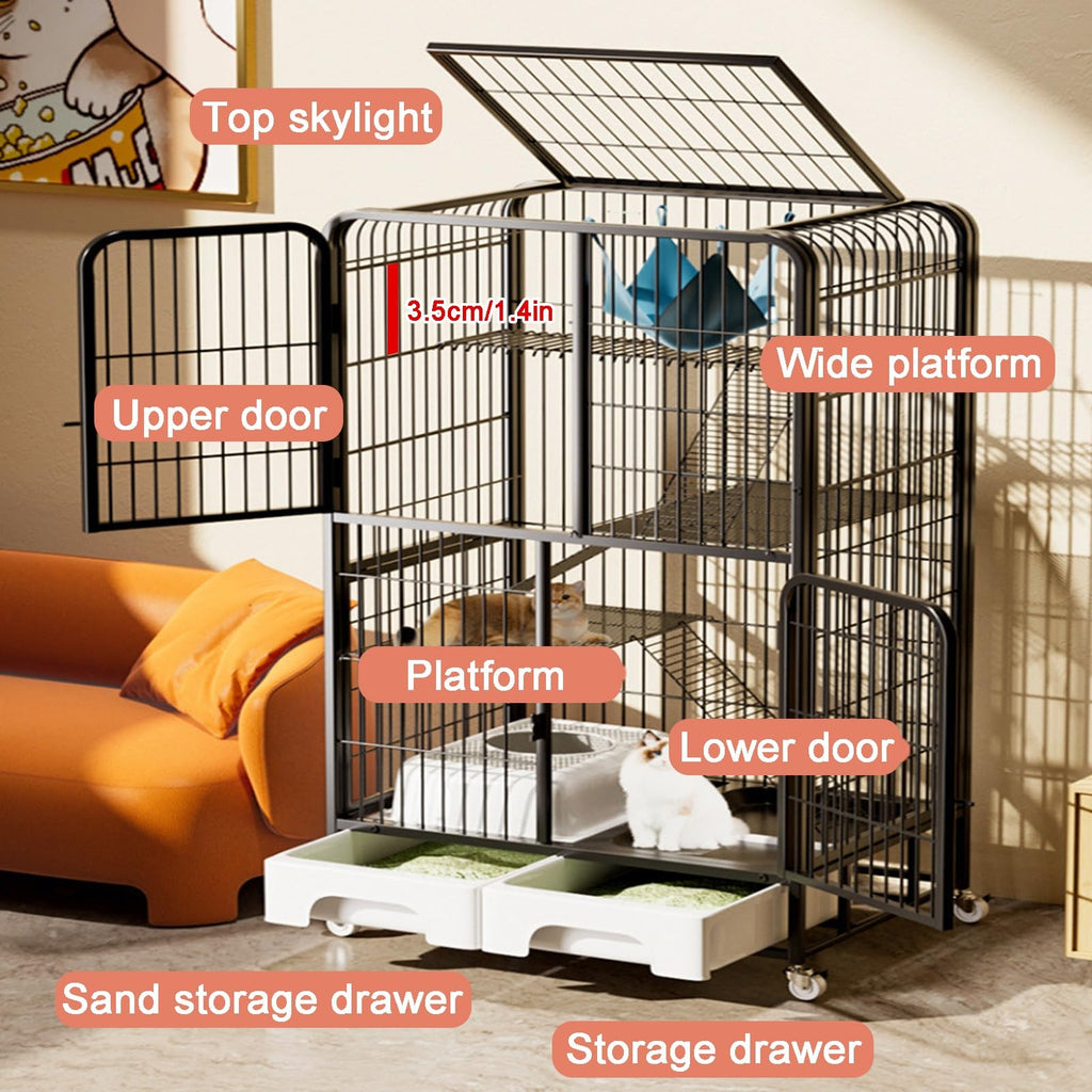 4-Tier Metal Cat Cage with Litter Box and Hammock U714