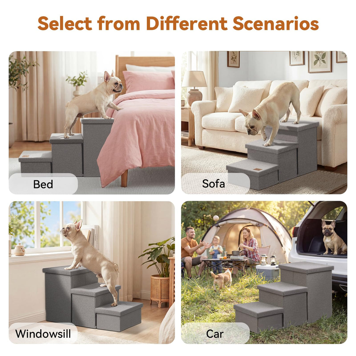 Grey 3 Steps Dog Stairs with Storage F77398