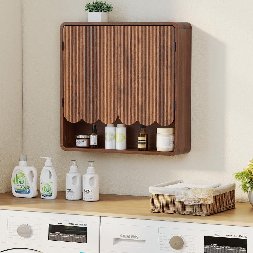 Walnut Fluted Bathroom Wall Cabinet Q7182