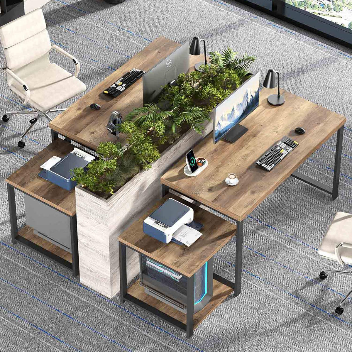 63 Inch Wood Computer Desk with Storage Shelves V77425