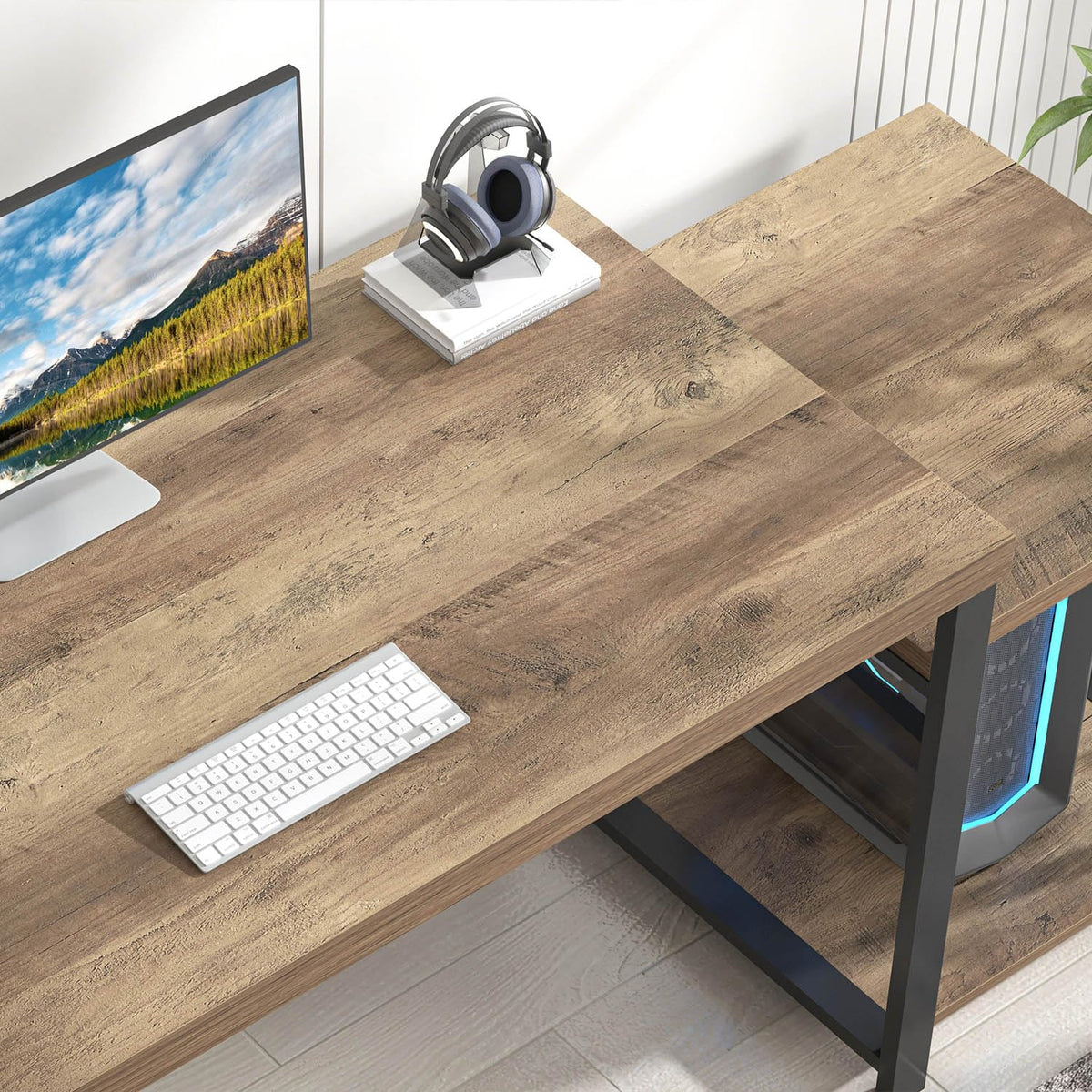 63 Inch Wood Computer Desk with Storage Shelves V77425