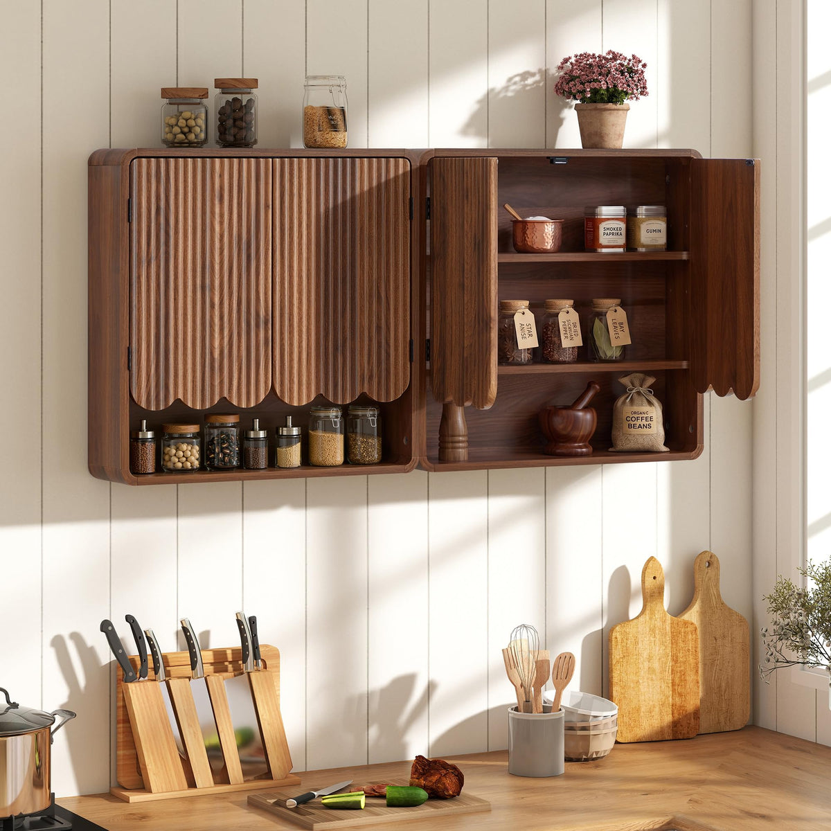 Walnut Fluted Bathroom Wall Cabinet Q7182