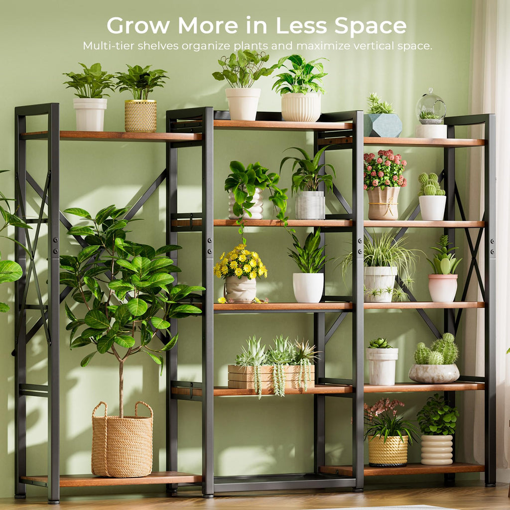 5-Tier Rustic Brown Bookshelf with Metal Frame Q200160