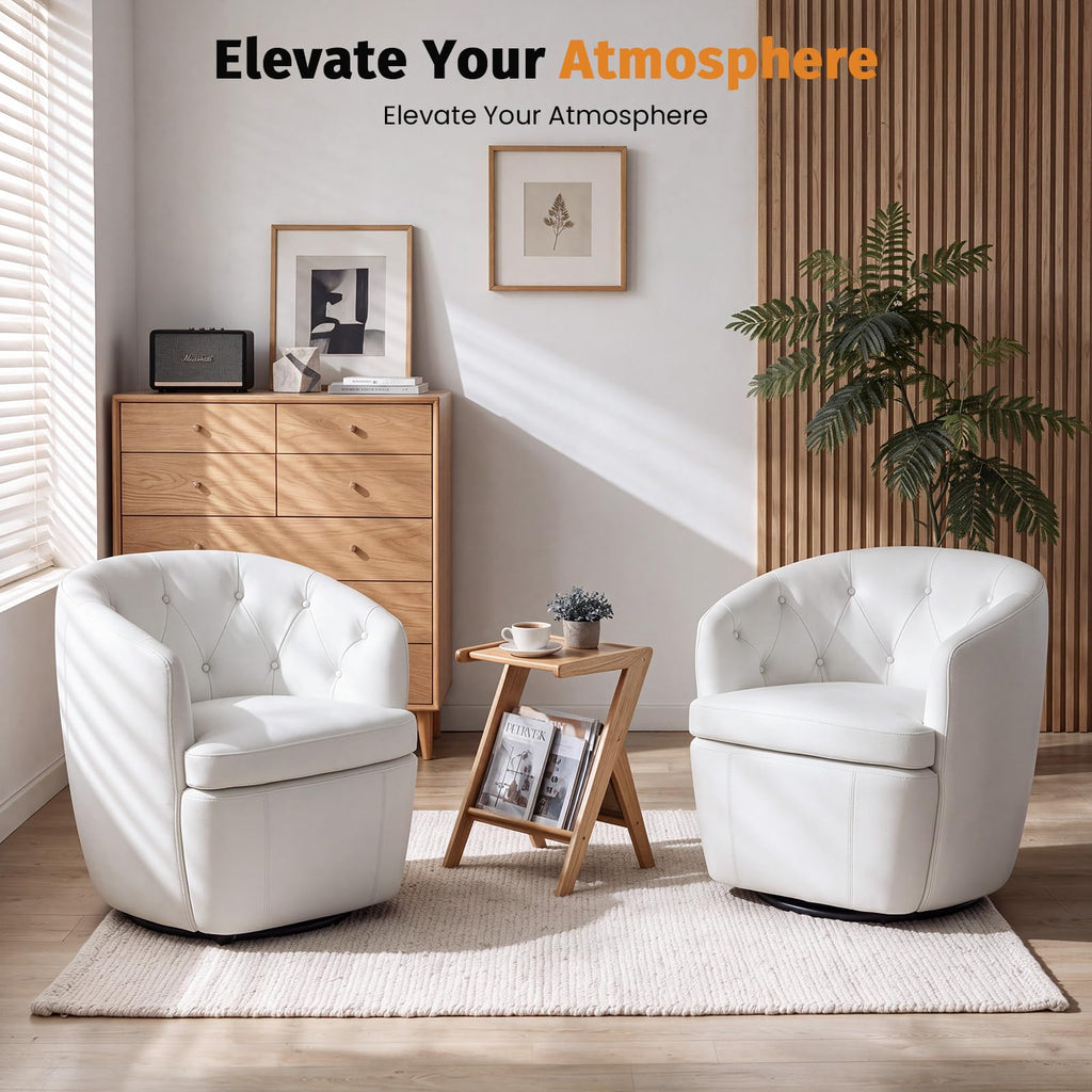 360° Swivel Button-Tufted Barrel Chair N136734