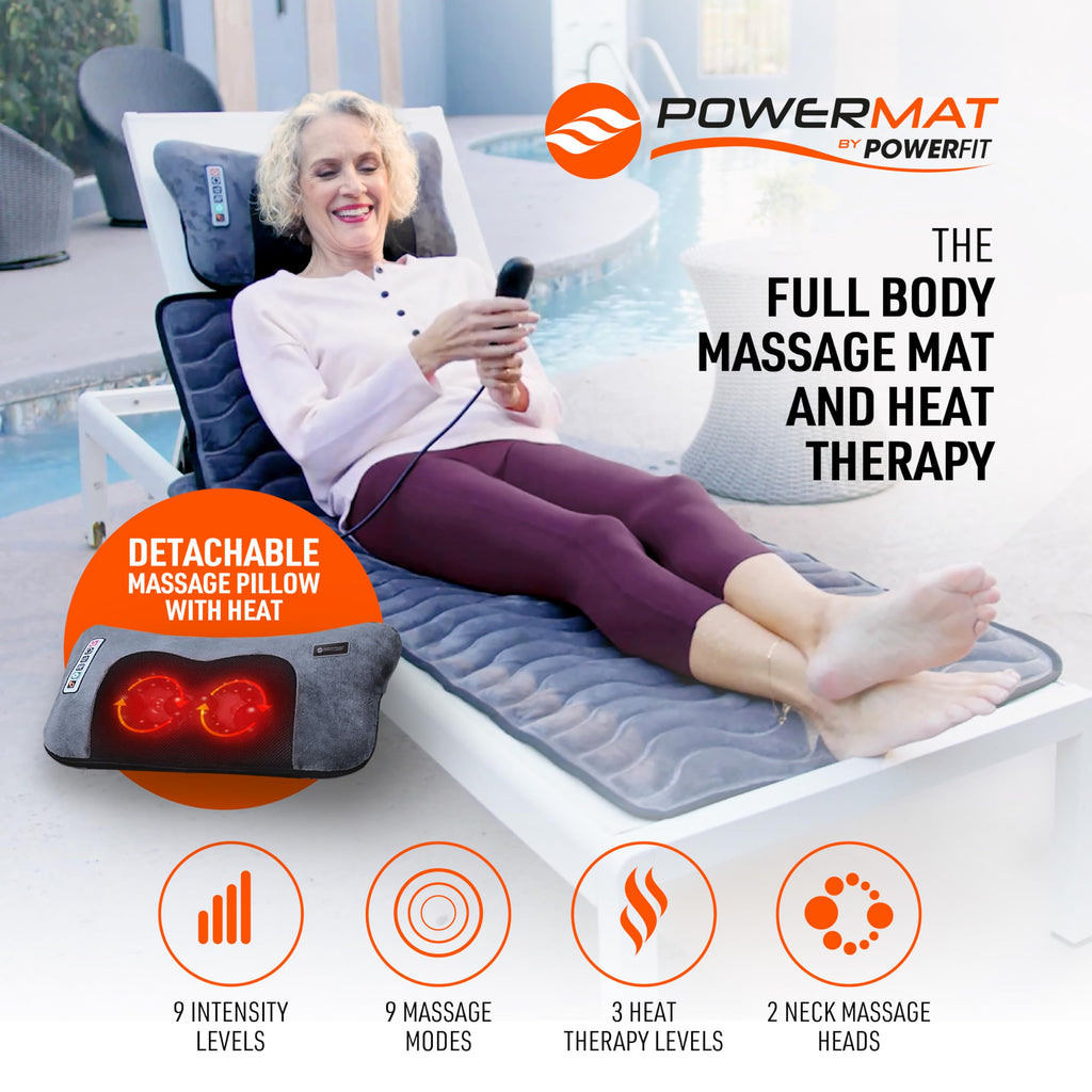 Full Body Massage Mat with Detachable Massage Pillow, 9 Intensity Levels, 9 Massage Modes & 3 Heat Settings J559
