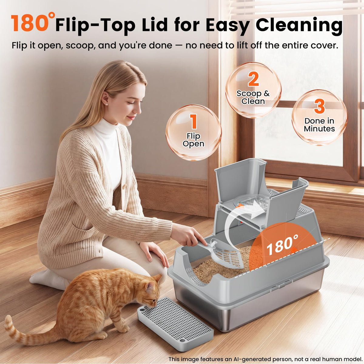 XL Stainless Steel Litter Box with Lid H119633
