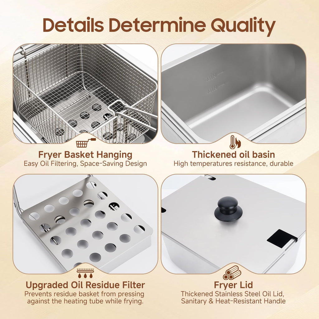 1700W 12L Stainless Steel Electric Deep Fryer with Basket and Lid M246