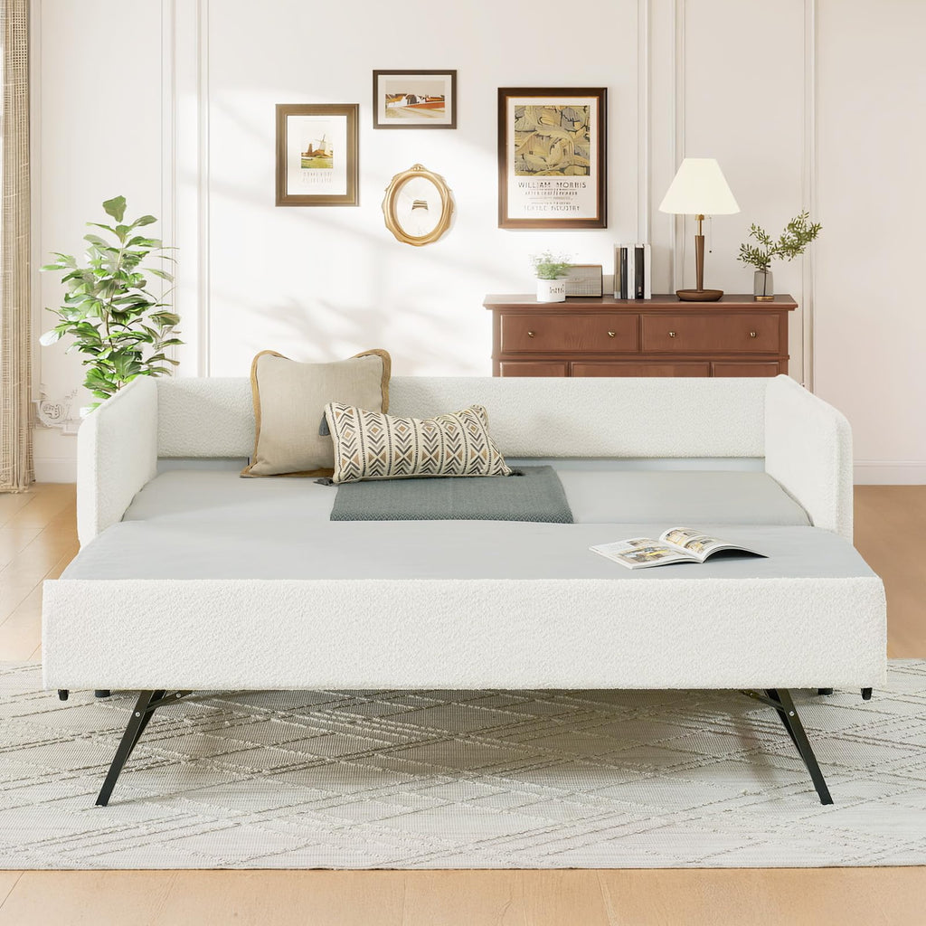 Twin Size Beige Boucle Upholstered Daybed with Trundle L903661