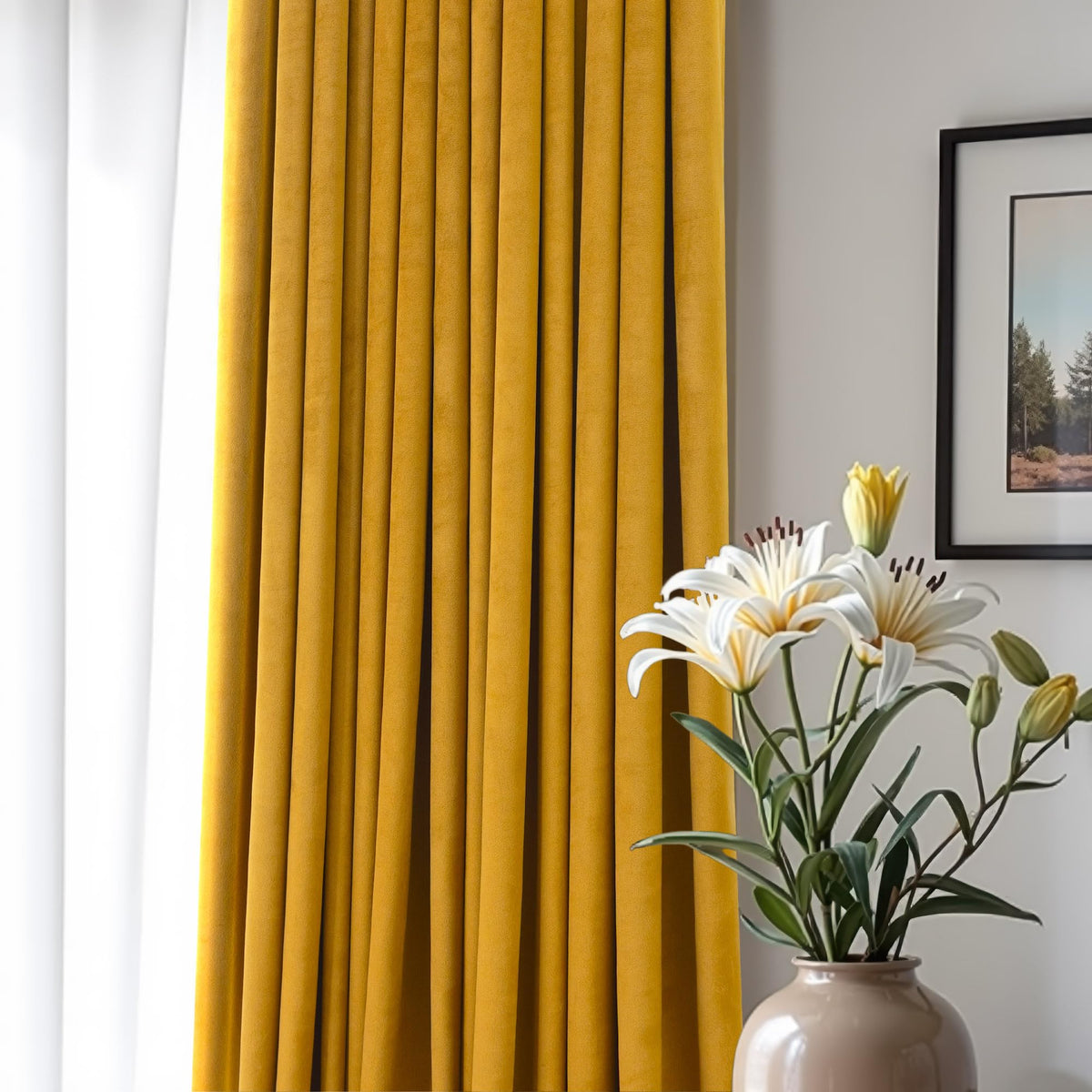 Mustard Yellow Gold Velvet Curtain 84 Inch 2 Panel T91369