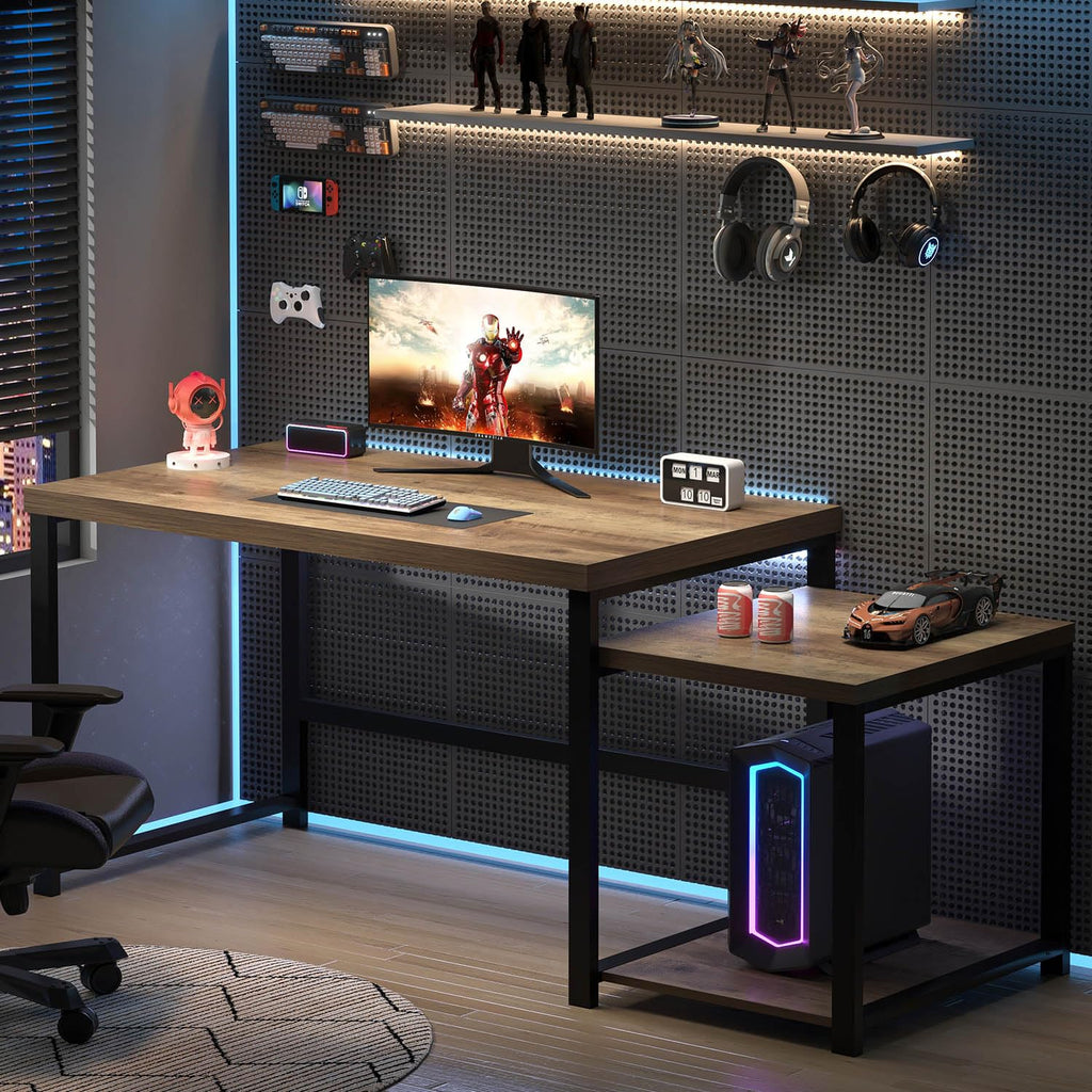 63 Inch Wood Computer Desk with Storage Shelves V77425