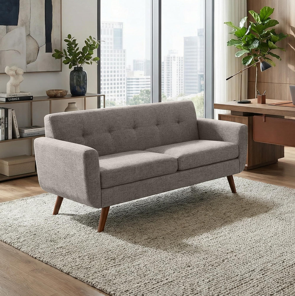 65" Grey Button Tufted Upholstered Loveseat Sofa V564858