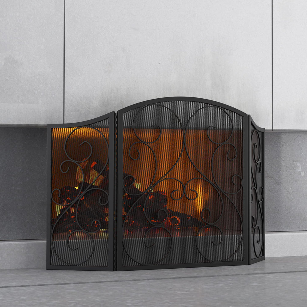 3 Panel Arch Top Wrought Iron Fireplace Screen C2359