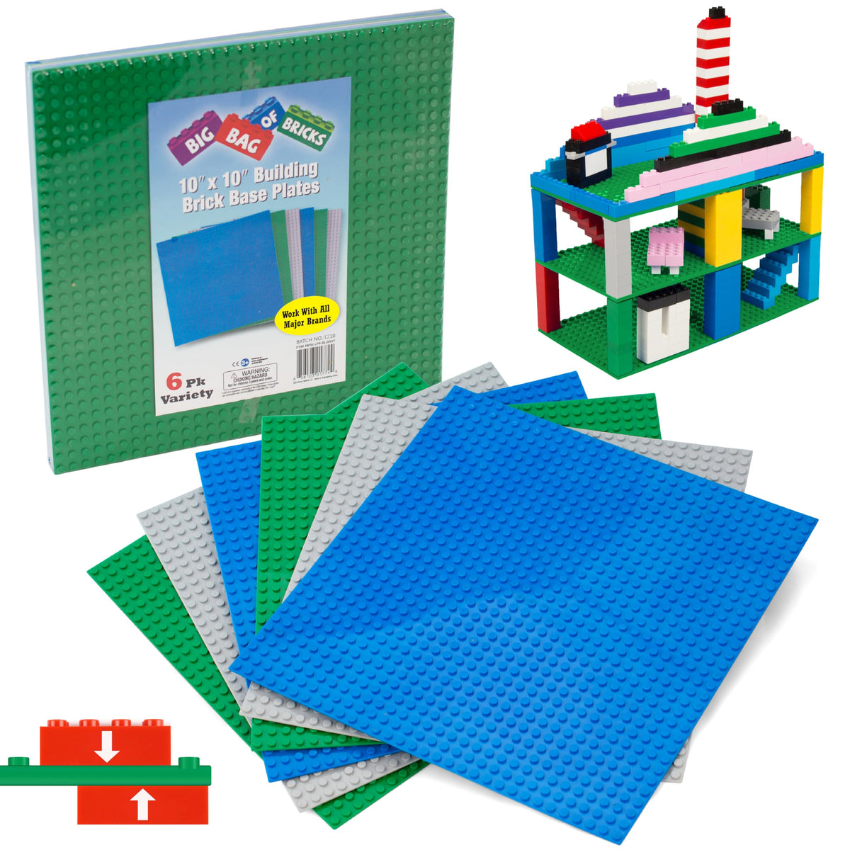 Green Blue White 10x10" Building Bricks Baseplates 4 Pack I7035
