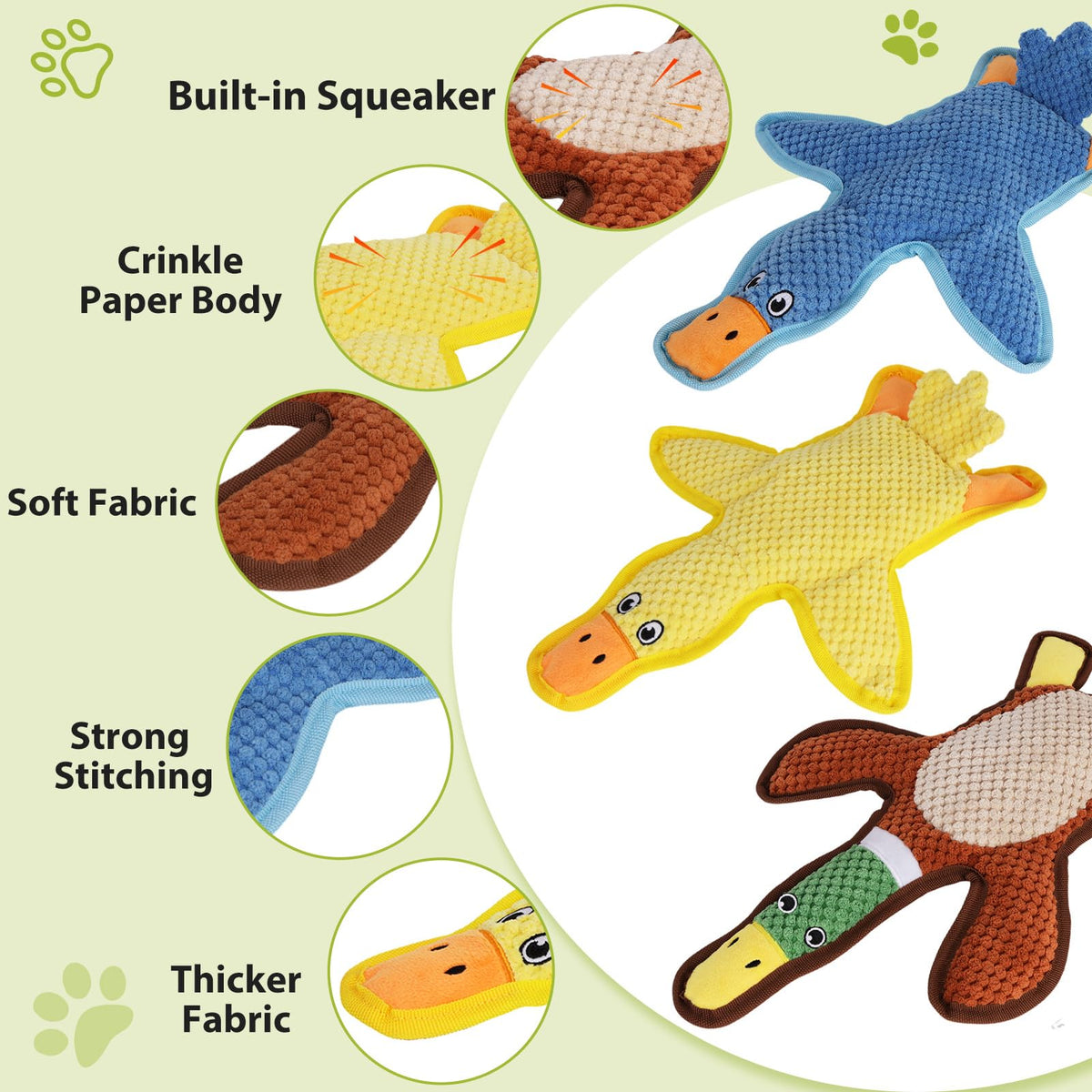 3-Pack No-Stuffing Squeaky Crinkle Dog Chew Toy F461
