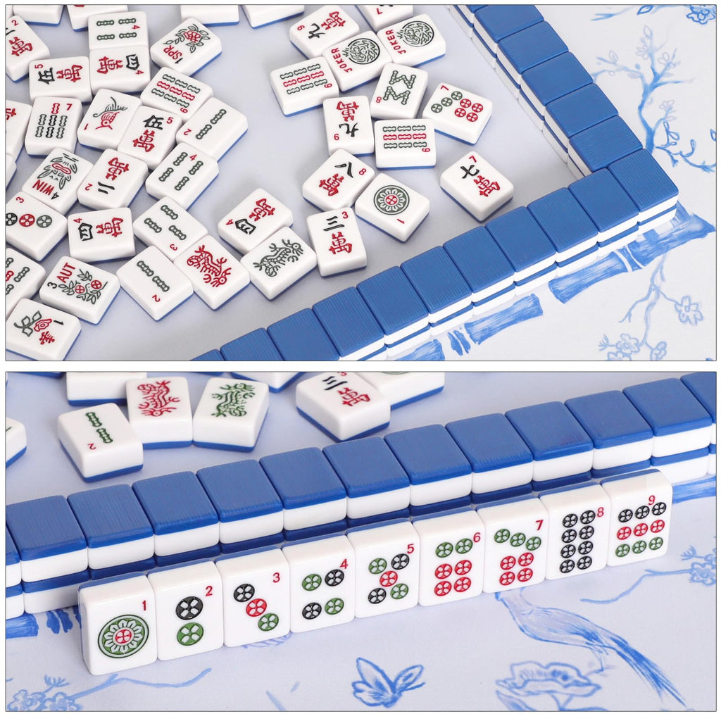 166 Blue Mahjong Tile Set with Bag and 4 All-in-One Rack/Pushers Z420414