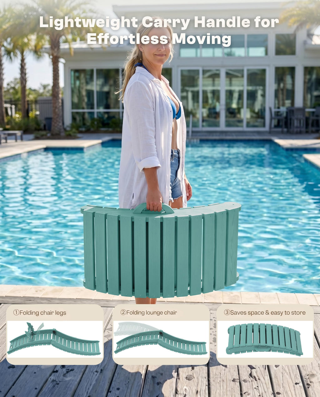 Blue HDPE Pool Chaise Lounge Chairs with Cup Holder, Set of 2 C686