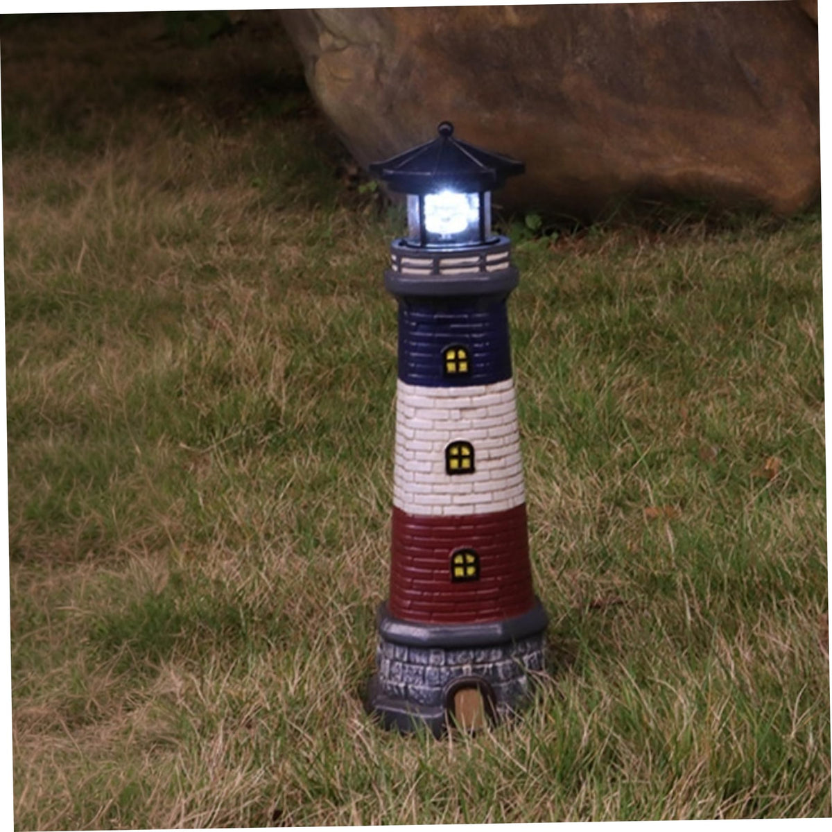 15" Tall Waterproof Resin Lighthouse Lamp with Rotating LED V74425