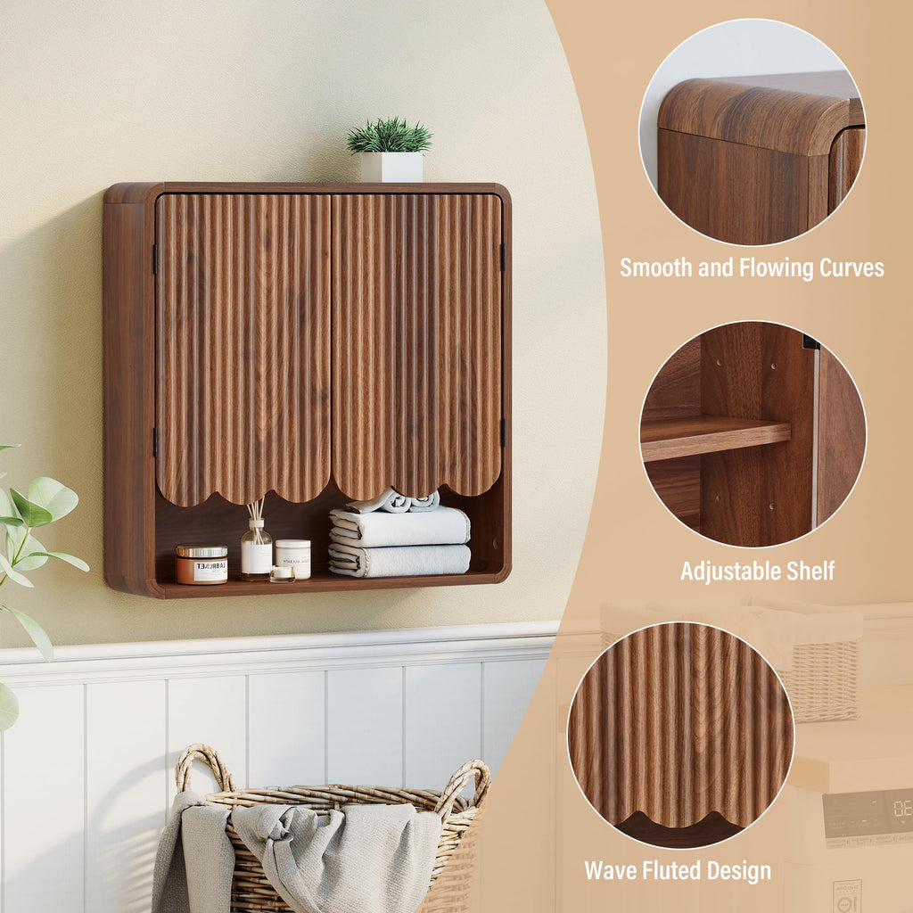Walnut Fluted Bathroom Wall Cabinet Q7182