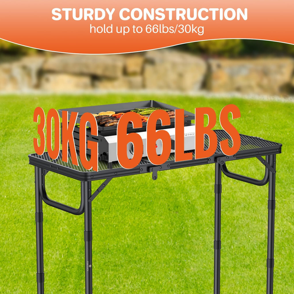 Folding Grill Table 3ft 3 Adjustable Heights Black B898748