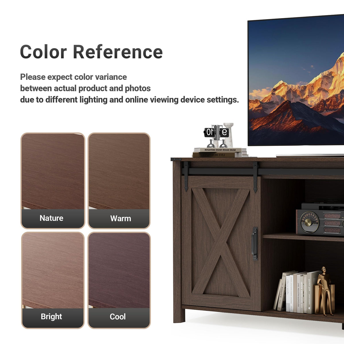 Farmhouse TV Stand 57 Inch Walnut C808