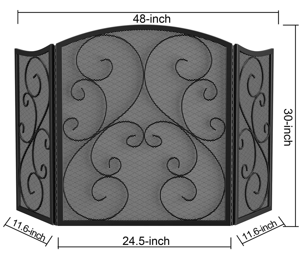 3 Panel Arch Top Wrought Iron Fireplace Screen C2359