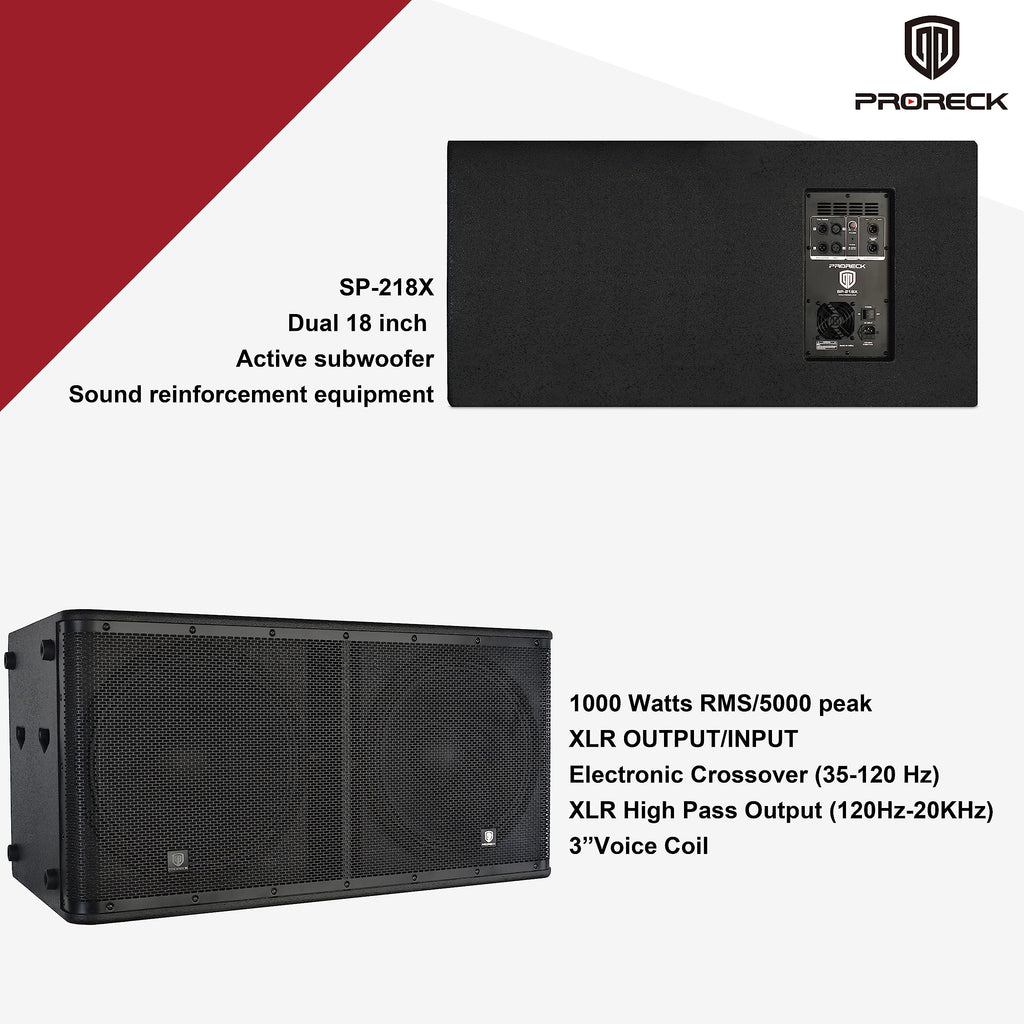Active Powered PA DJ Subwoofer Cabinet Dual 18 inch 5000W with Class-D Amplifier, Black A5061