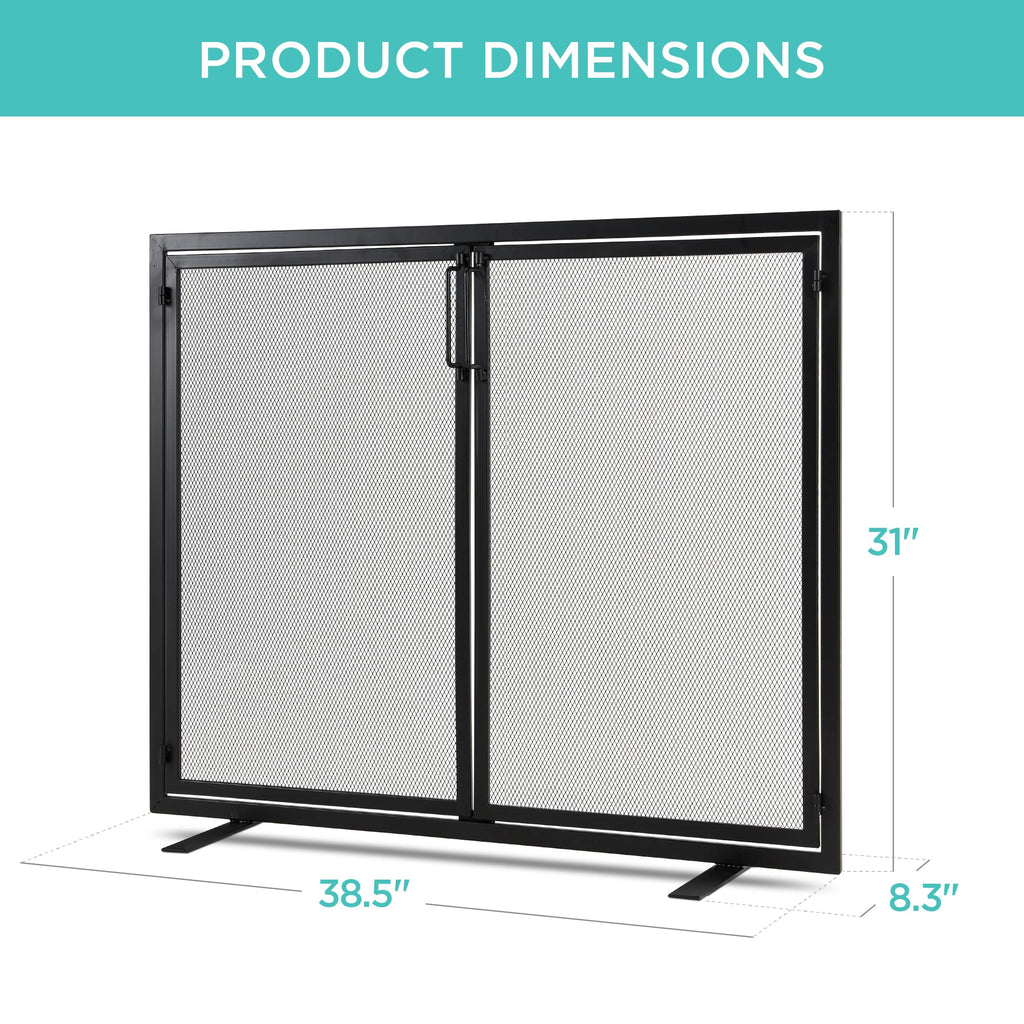 38.5x31in 2-Door Black Wrought Iron Fireplace Screen Y60711