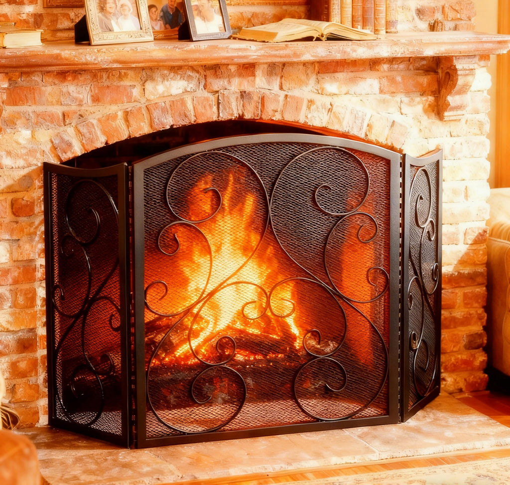 3 Panel Arch Top Wrought Iron Fireplace Screen C2359