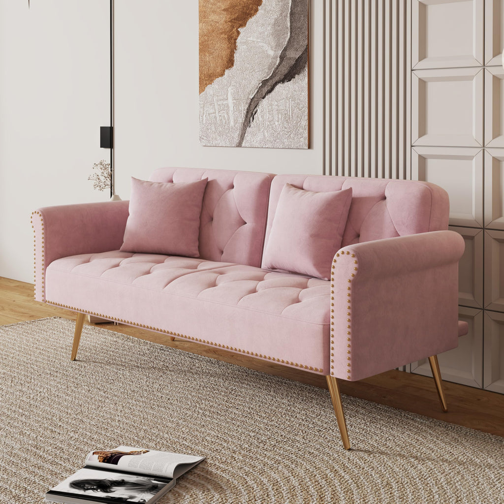 Pink Velvet Futon Sofa Bed E858727