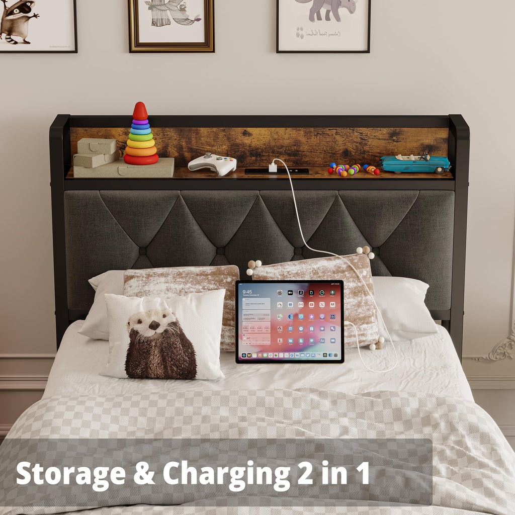 Twin Bed Frame with Storage Headboard M173