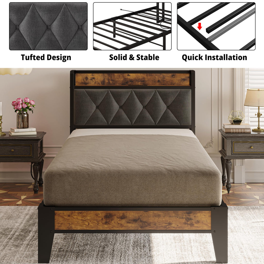 Twin Bed Frame with Storage Headboard M173