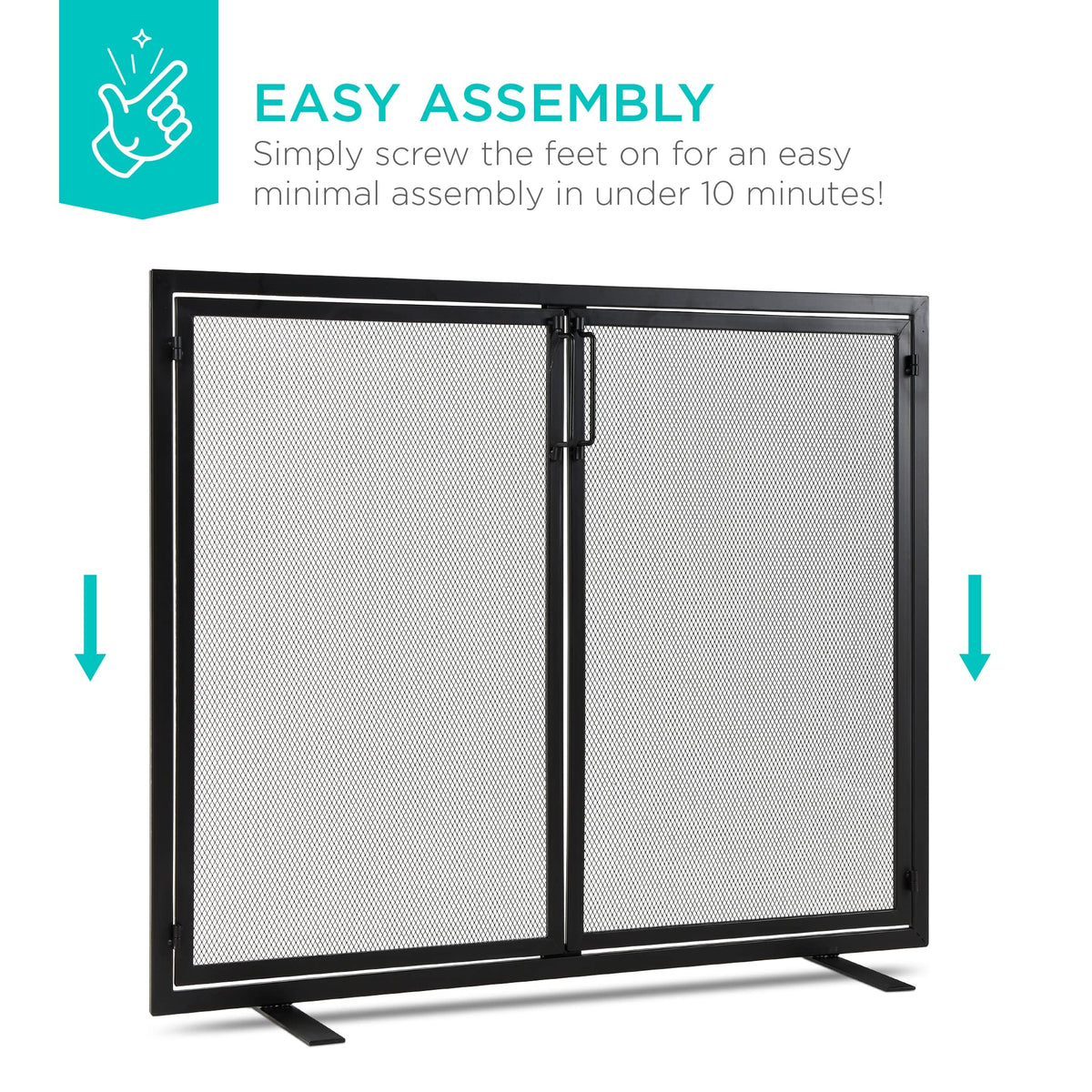 38.5x31in 2-Door Black Wrought Iron Fireplace Screen Y60711