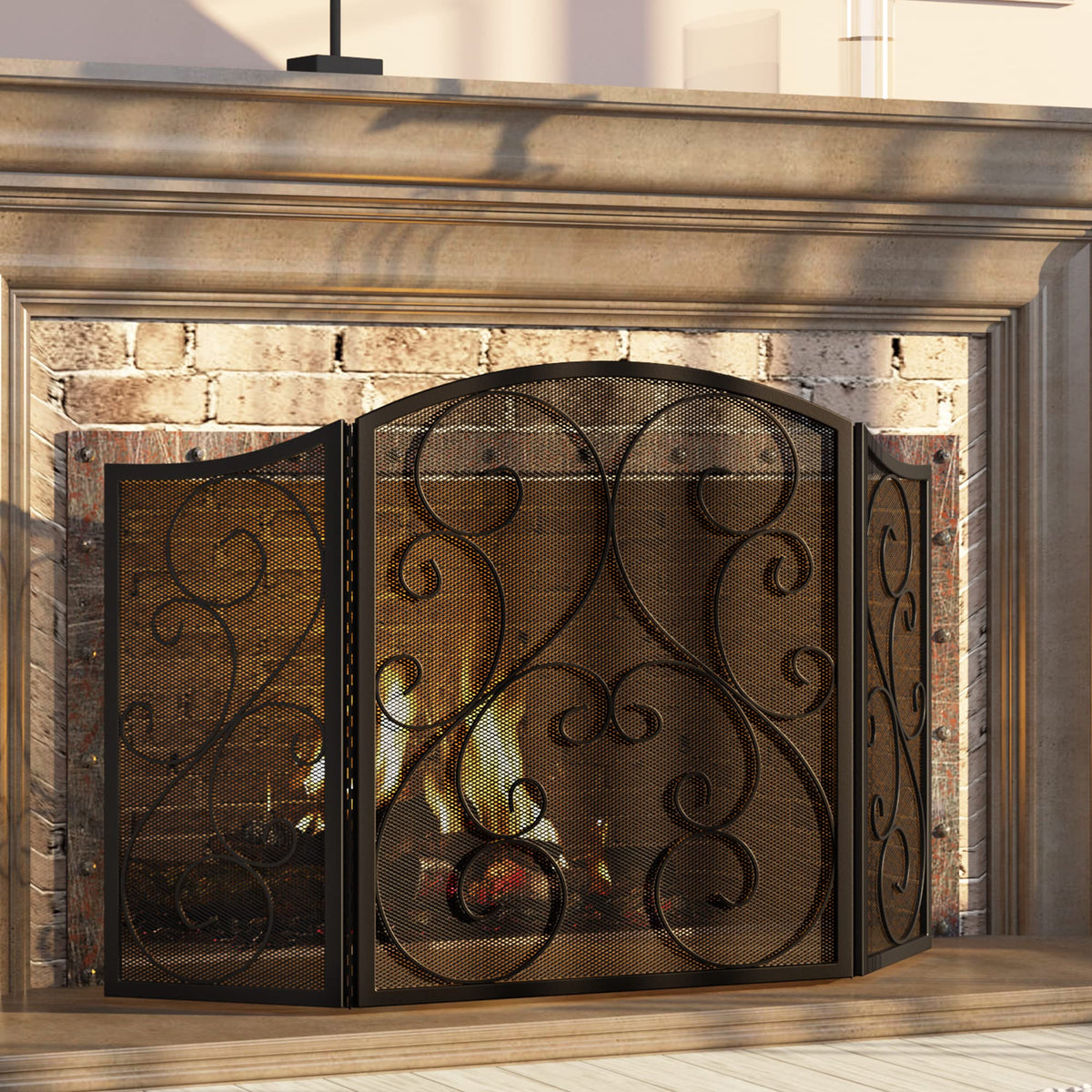 3 Panel Arch Top Wrought Iron Fireplace Screen C2359