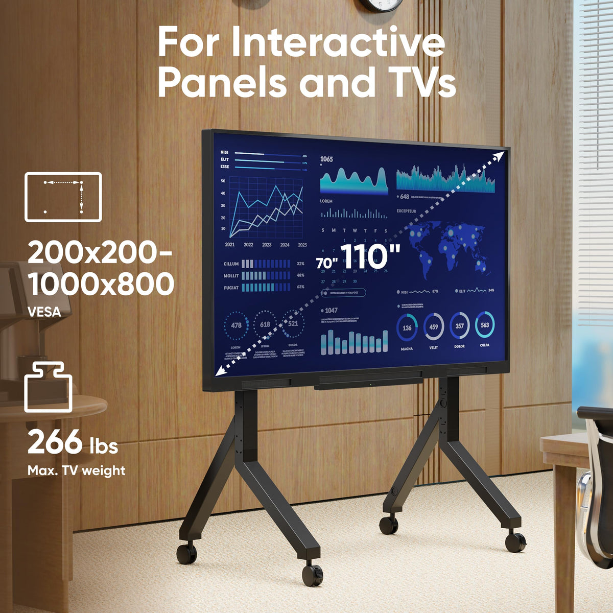 Mobile TV Stand on Wheels 70-110 Inch Black F389861