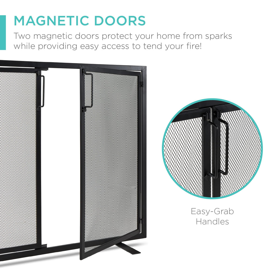 38.5x31in 2-Door Black Wrought Iron Fireplace Screen Y60711