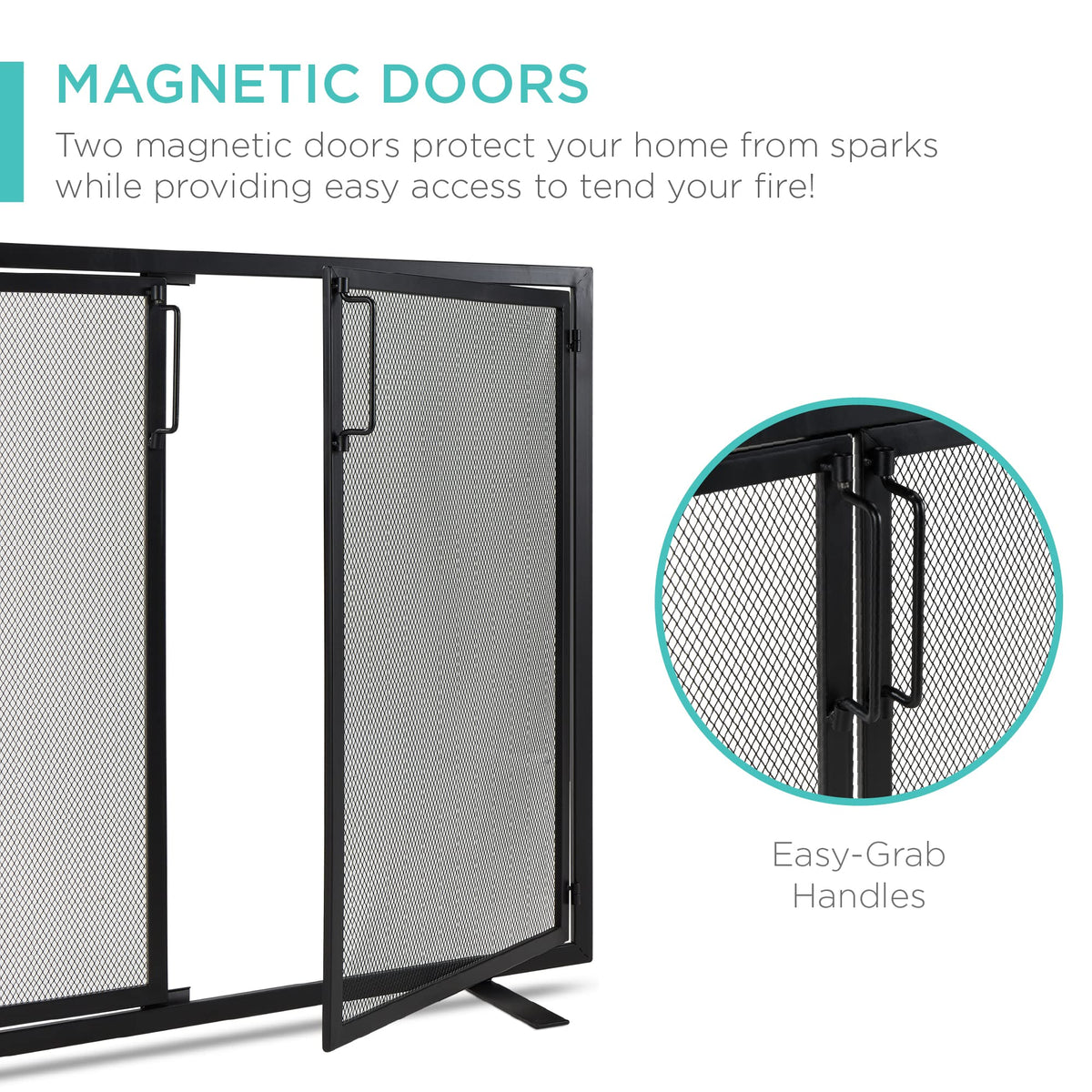 38.5x31in 2-Door Black Wrought Iron Fireplace Screen Y60711