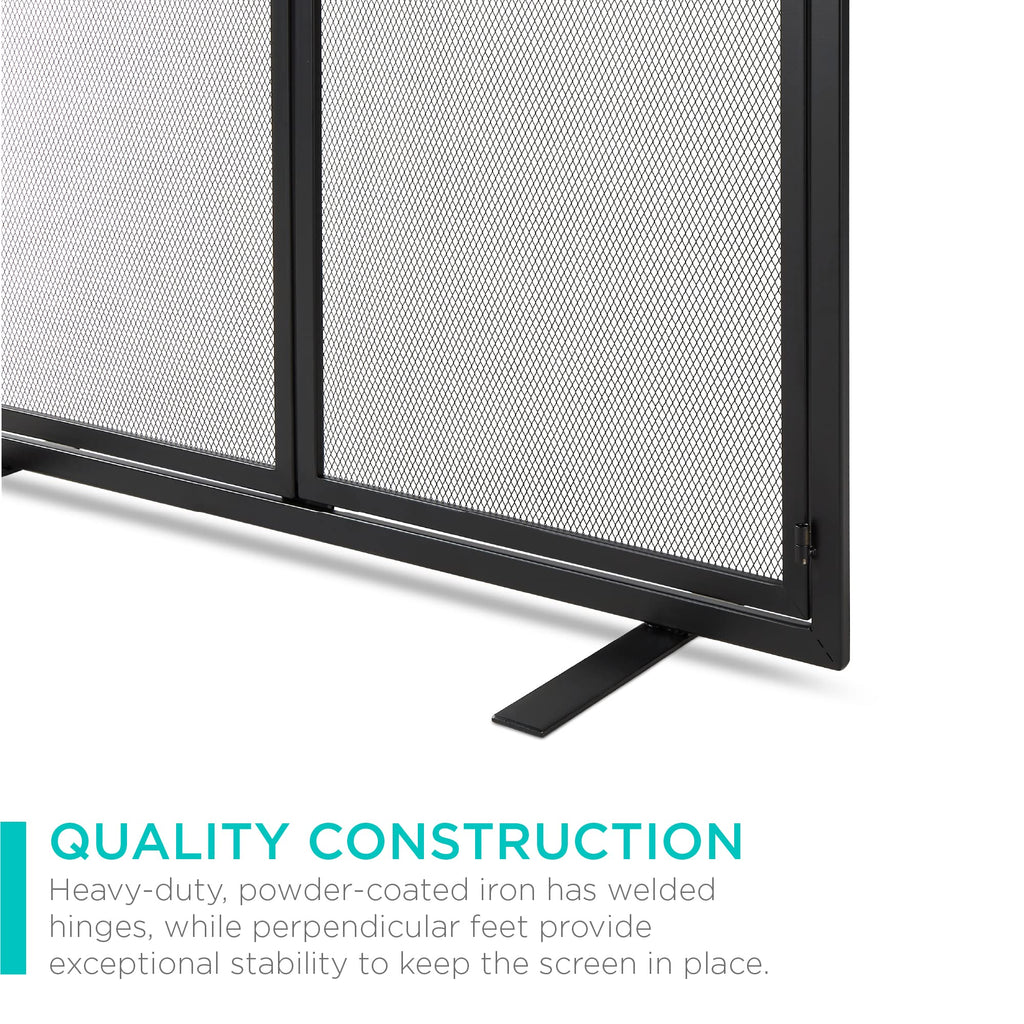 38.5x31in 2-Door Black Wrought Iron Fireplace Screen Y60711