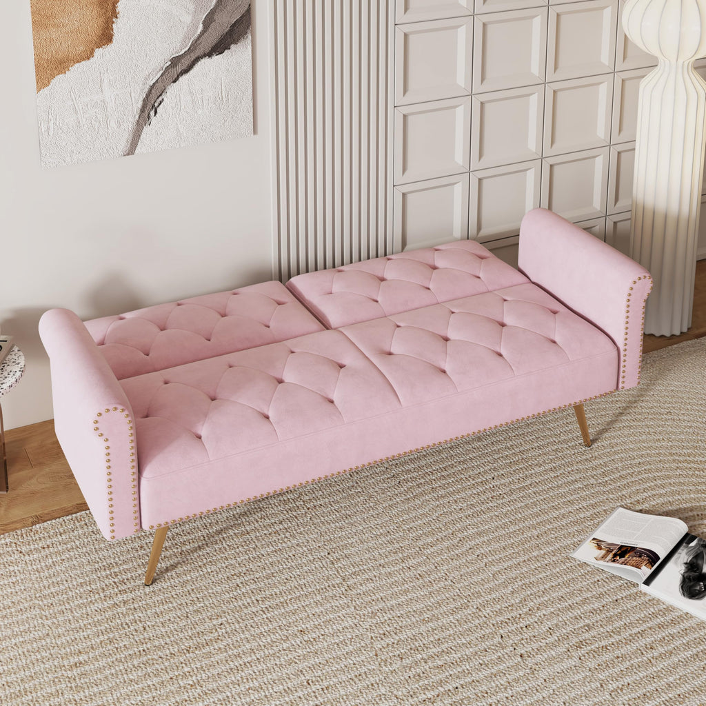 Pink Velvet Futon Sofa Bed E858727