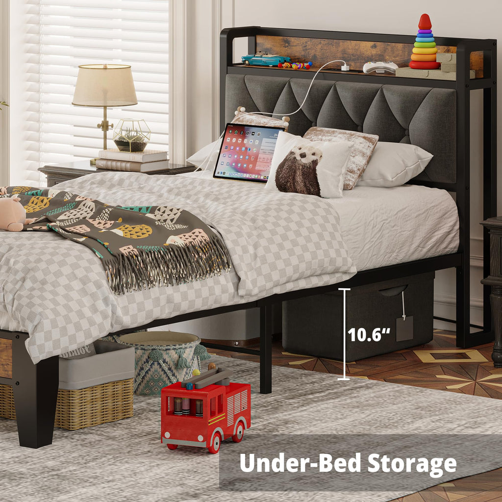 Twin Bed Frame with Storage Headboard M173