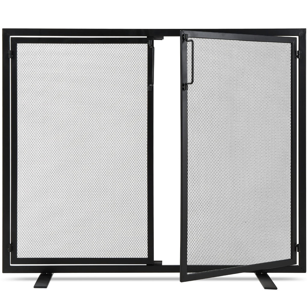 38.5x31in 2-Door Black Wrought Iron Fireplace Screen Y60711