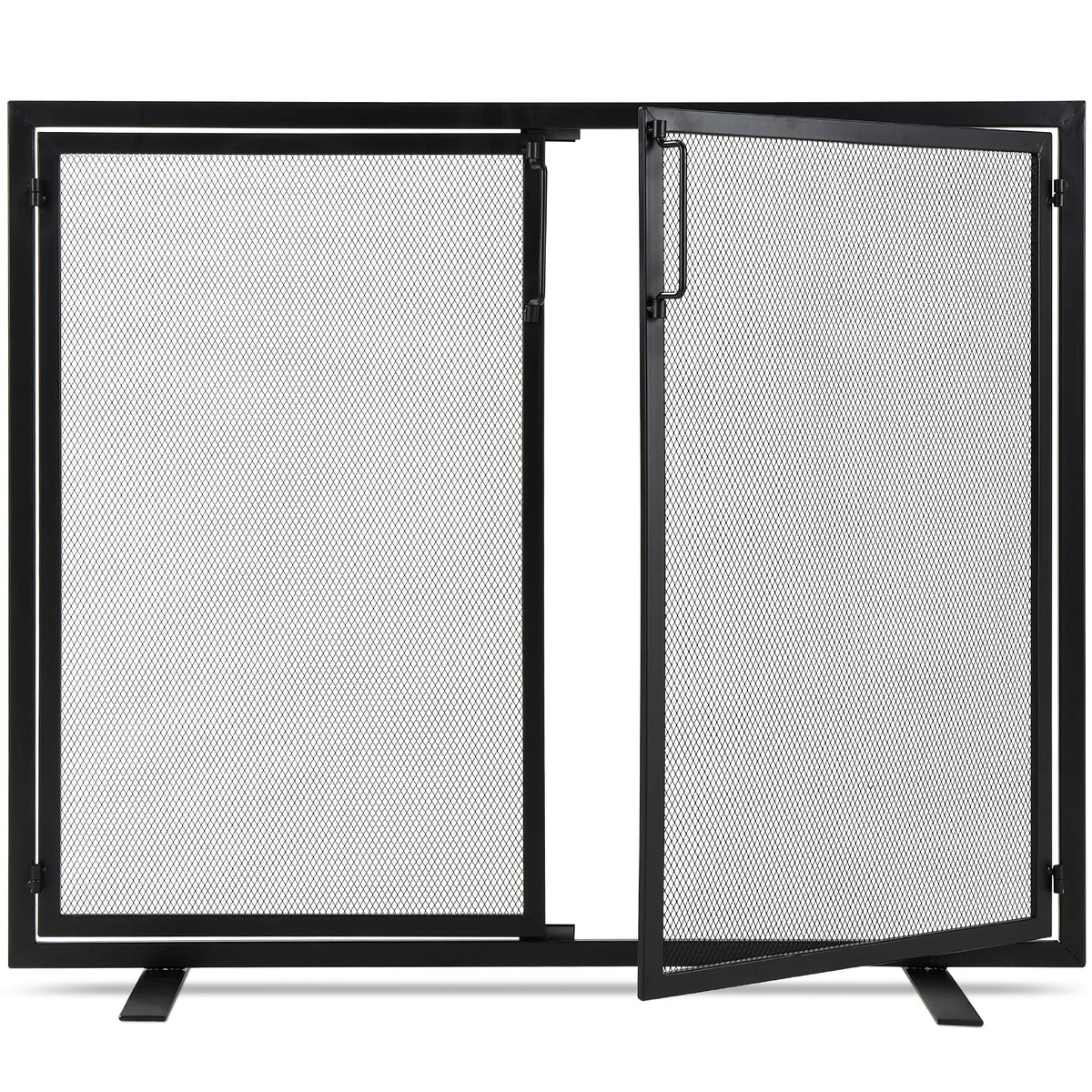 38.5x31in 2-Door Black Wrought Iron Fireplace Screen Y60711